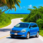 **

"Scenic coastal road in Eleuthera, Bahamas. A compact rental car, bright blue, is driving along a winding road hugging the coastline. Pink sand beach visible in the background. Lush tropical vegetation on either side of the road.  Sunny day, clear blue sky.  Photorealistic, high detail, vibrant colors, safe for work, appropriate content, fully clothed tourists visible in the car, professional photography, perfect anatomy, natural proportions, modest setting, family-friendly."

**