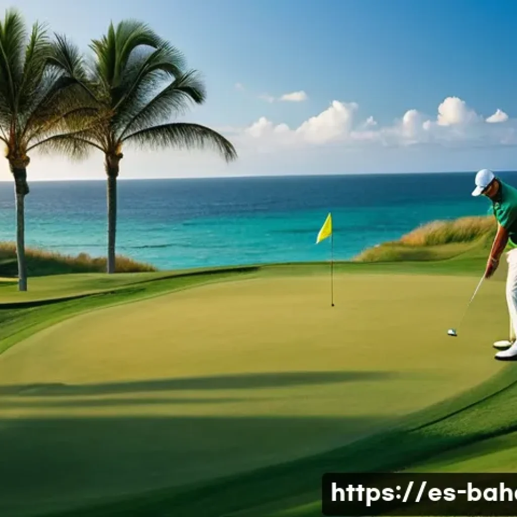 바하마 골프 여행 - **Prompt 1: The Oceanfront Golf Dream**
    "A male golfer, elegantly dressed in a light-colored pol...