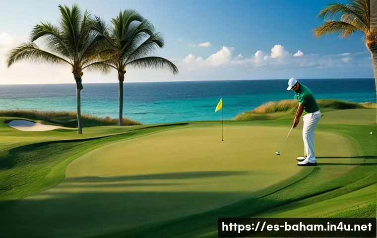 바하마 골프 여행 - **Prompt 1: The Oceanfront Golf Dream**
    "A male golfer, elegantly dressed in a light-colored pol...