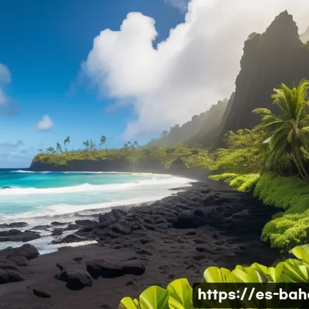 바하마와 하와이 비교 - A vibrant tropical landscape showcasing Hawaii&rsquo;s diverse microclimates: a volcanic black lava field ...