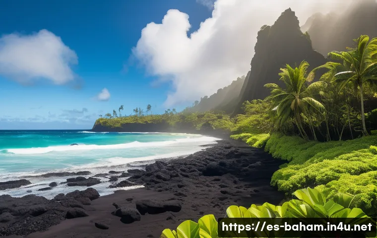 바하마와 하와이 비교 - A vibrant tropical landscape showcasing Hawaii&rsquo;s diverse microclimates: a volcanic black lava field ...