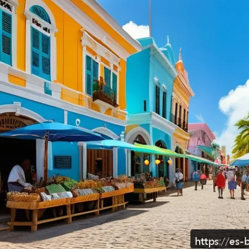 바하마 나소 여행 - A vibrant street scene in Nassau&rsquo;s historic downtown, showcasing colorful colonial buildings with or...